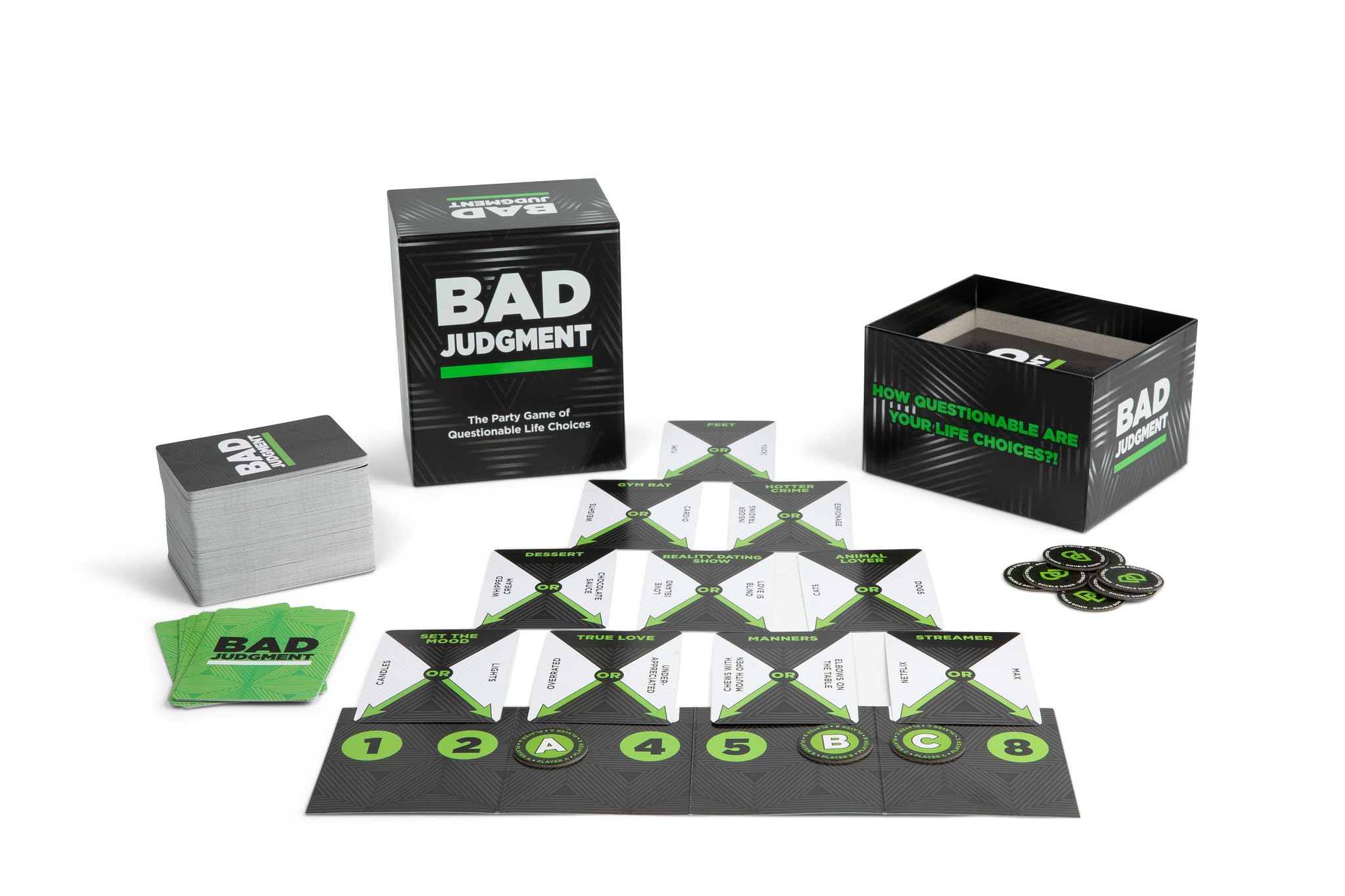 BAD JUDGMENT players enjoying game night, boosting camaraderie and laughs.