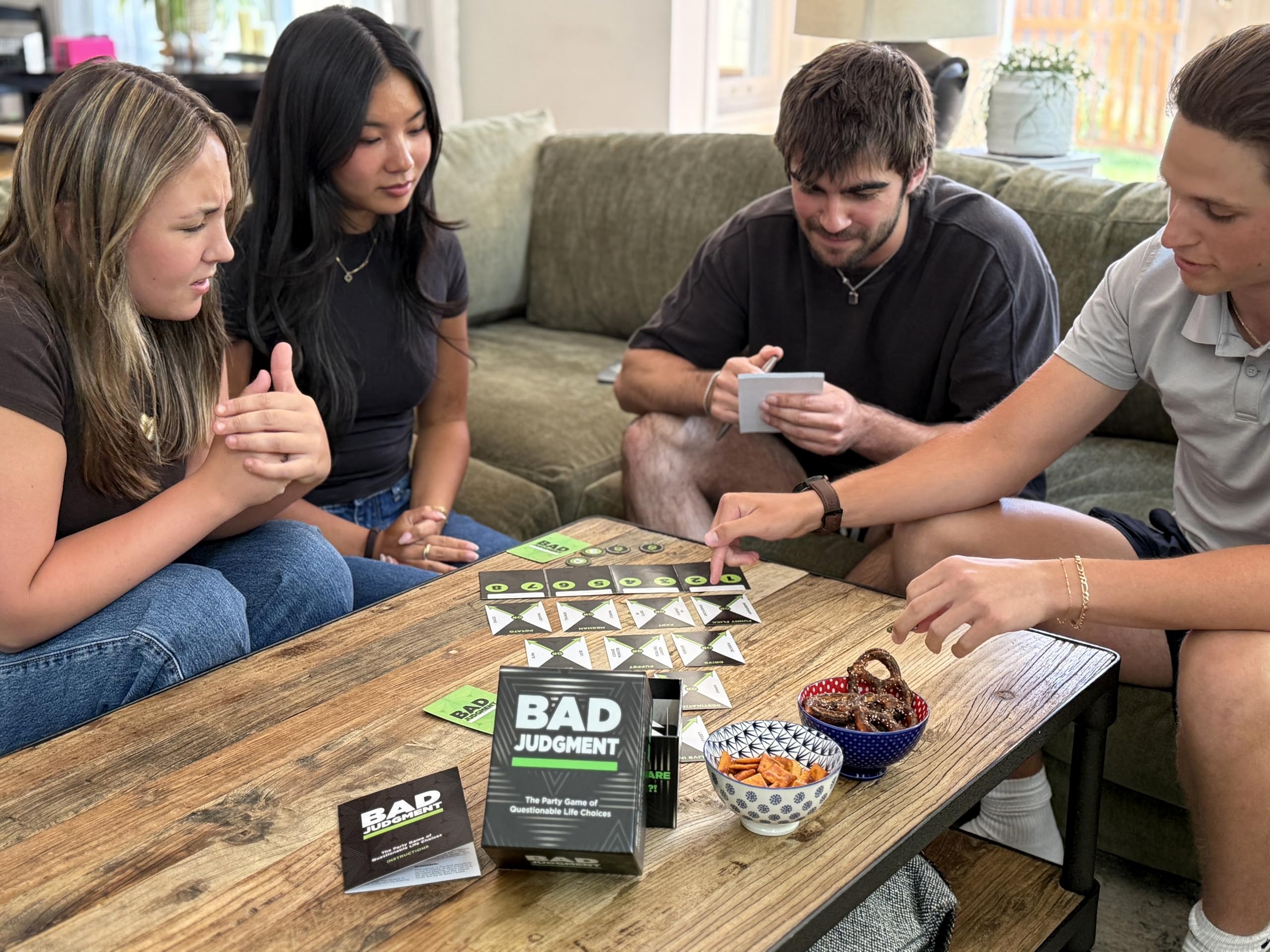 BAD JUDGMENT pyramid visual shows playful structure of the game.