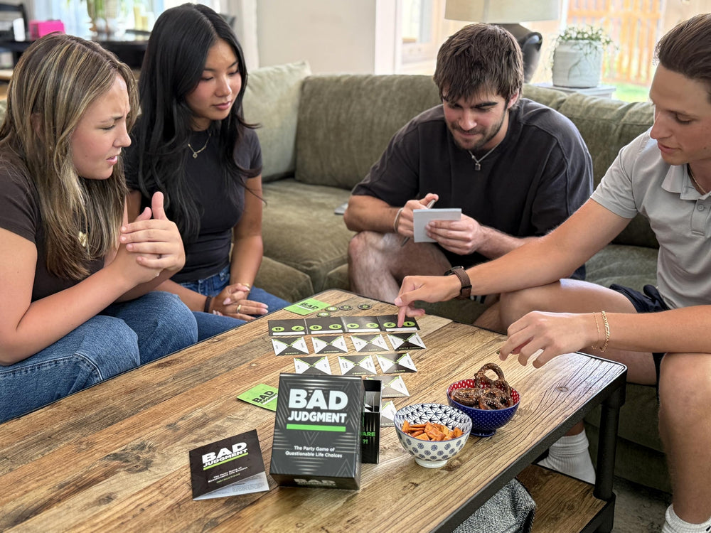 BAD JUDGMENT pyramid visual shows playful structure of the game.