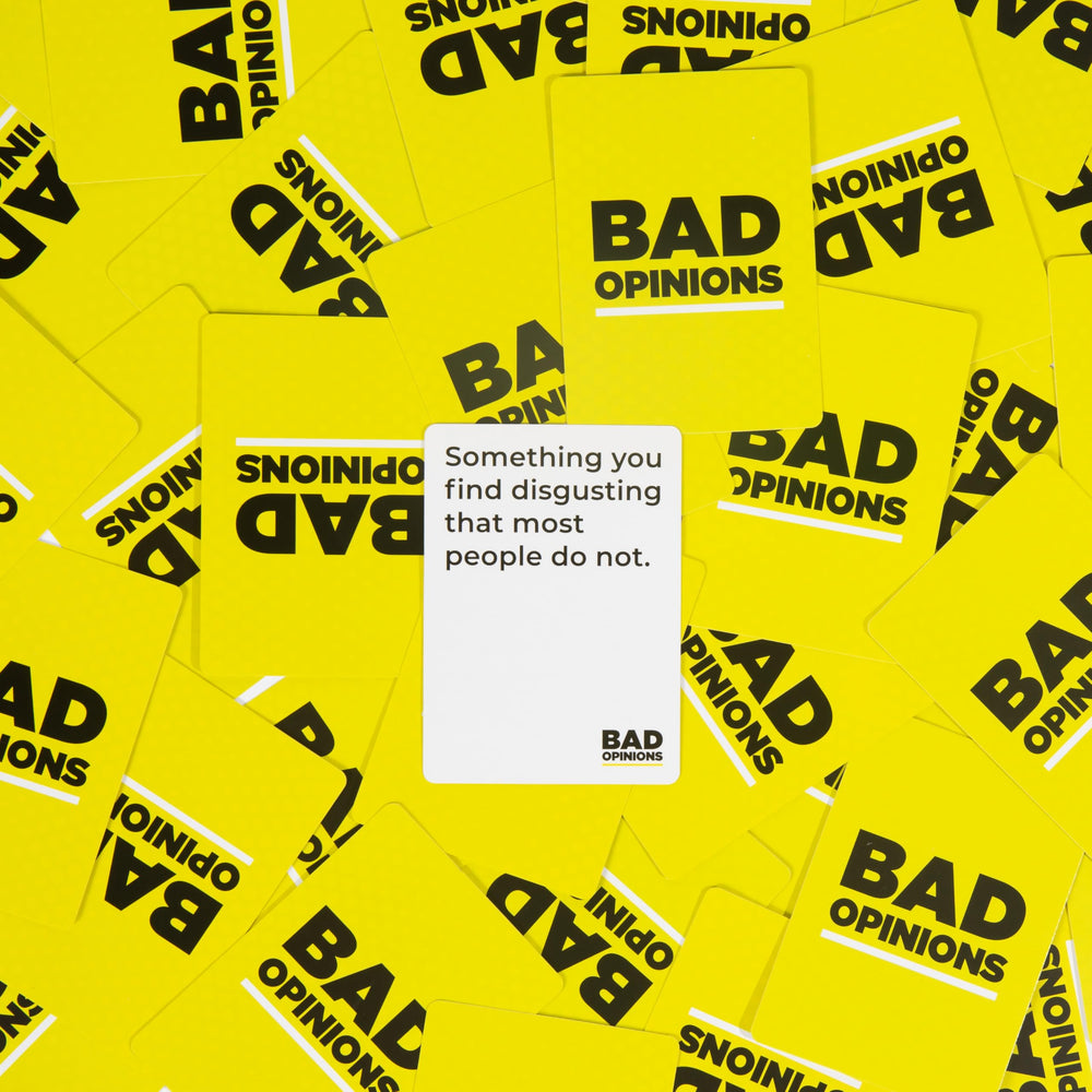 BAD OPINIONS game-night-table fits on coffee tables for cozy gatherings.