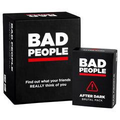 BAD PEOPLE party game front view, ready for lively group play and laughter.