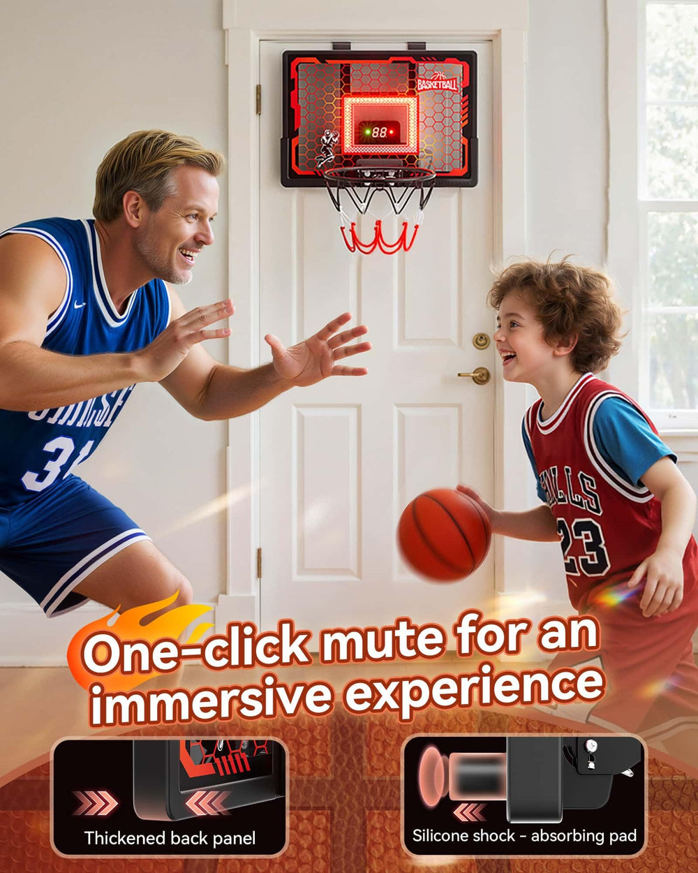 BADGOAL spring-loaded rim dunk delivers authentic feel in small spaces.