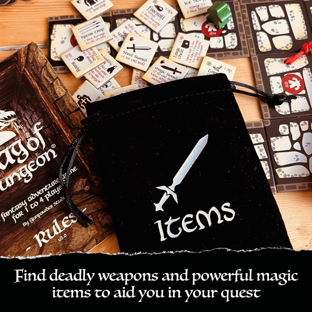 Bag of Dungeon travel-friendly setup fits luggage or backpack.