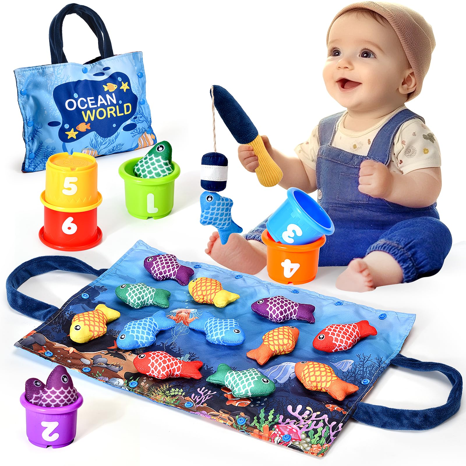 BAHIAKLO Montessori fishing pole offers safe, tactile fishing for toddlers.