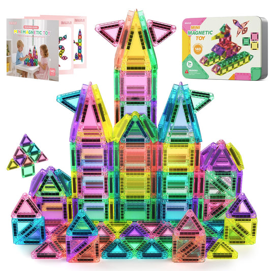 Baijle 140pcs mini magnetic tiles travel case for screen-free travel play.