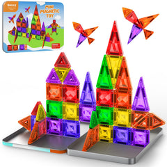 BAIJLE mini magnetic tiles in a diamond-pattern case for portable, screen-free play on the go.