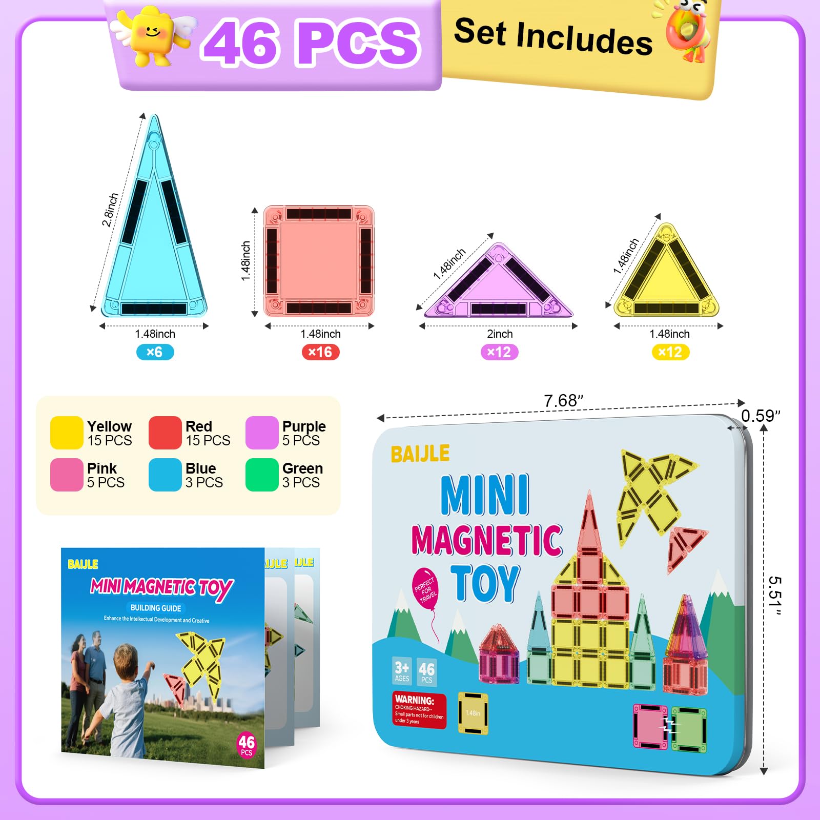 BAIJLE magnetic tiles are safety tested for peace of mind during playtime