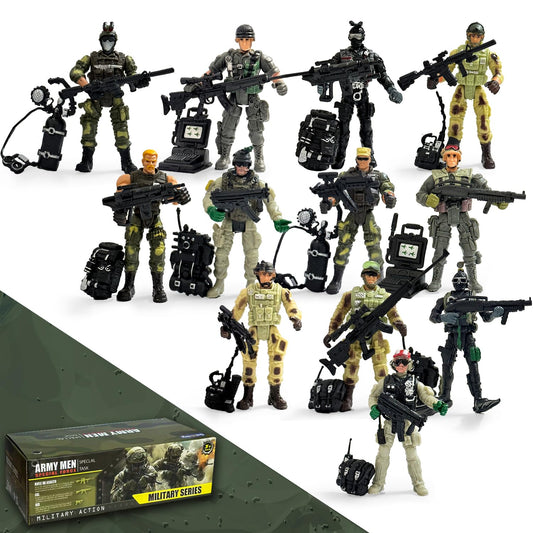 Baimiby army men 12-piece set with detachable weapons for dynamic pretend battles.