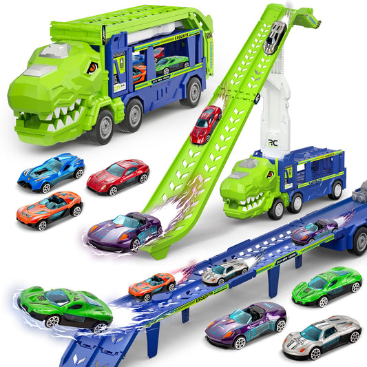 BainGesk Dinosaur Truck Cargo showing built in storage for six metal cars