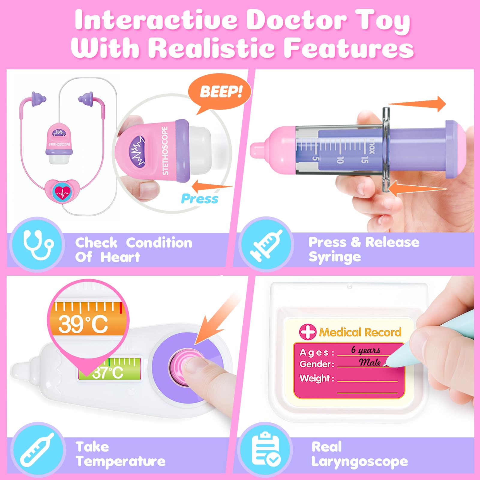 BainGesk Doctor Kit thermometer enables realistic checkups and data gathering.