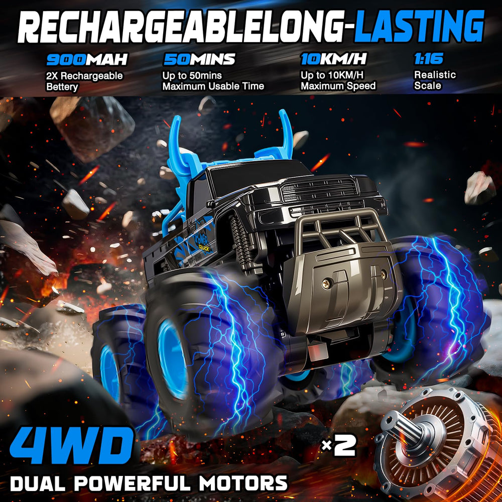 BainGesk RC truck with two batteries and USB charger for extended play.