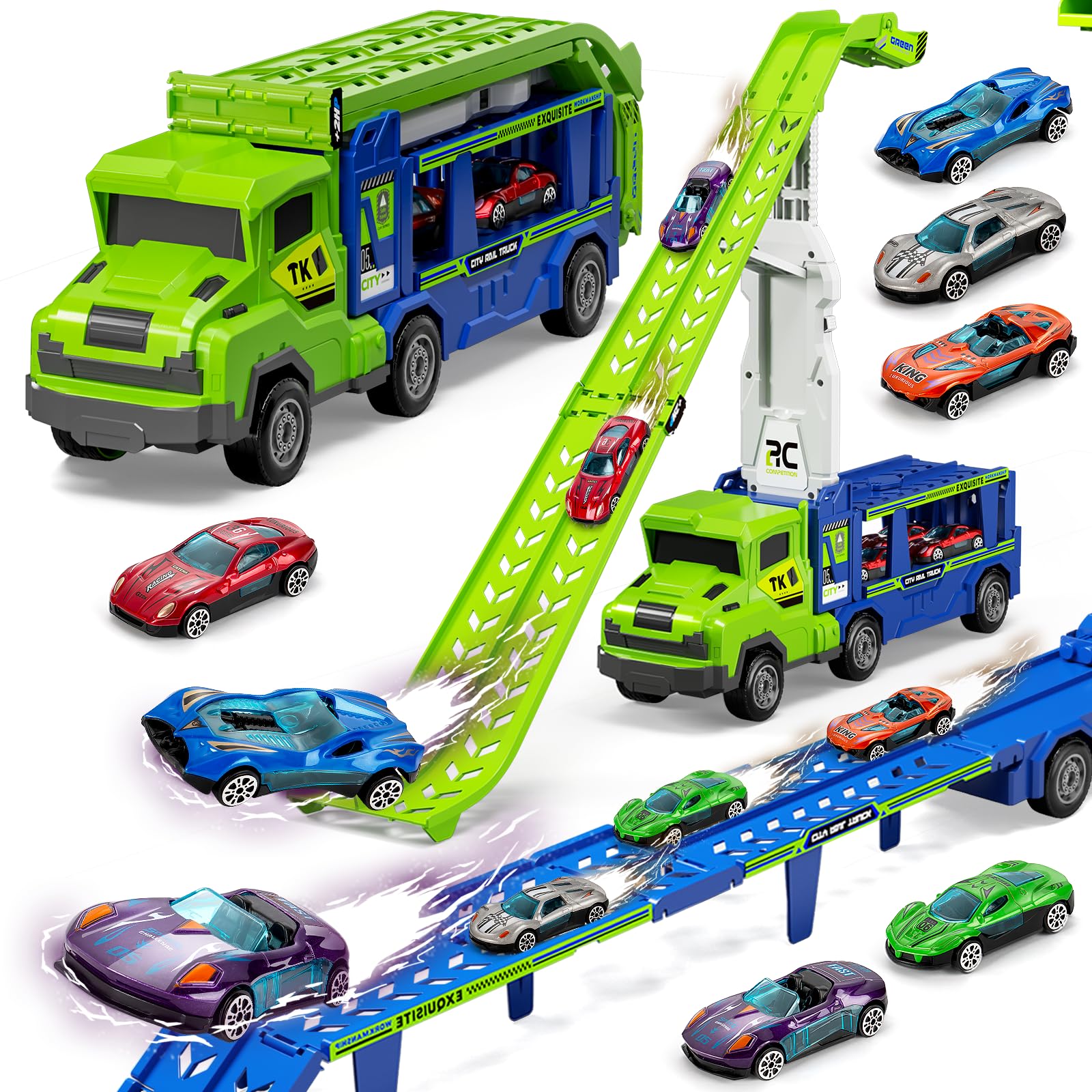 BainGesk truck car toys with 6 metal cars for imaginative play