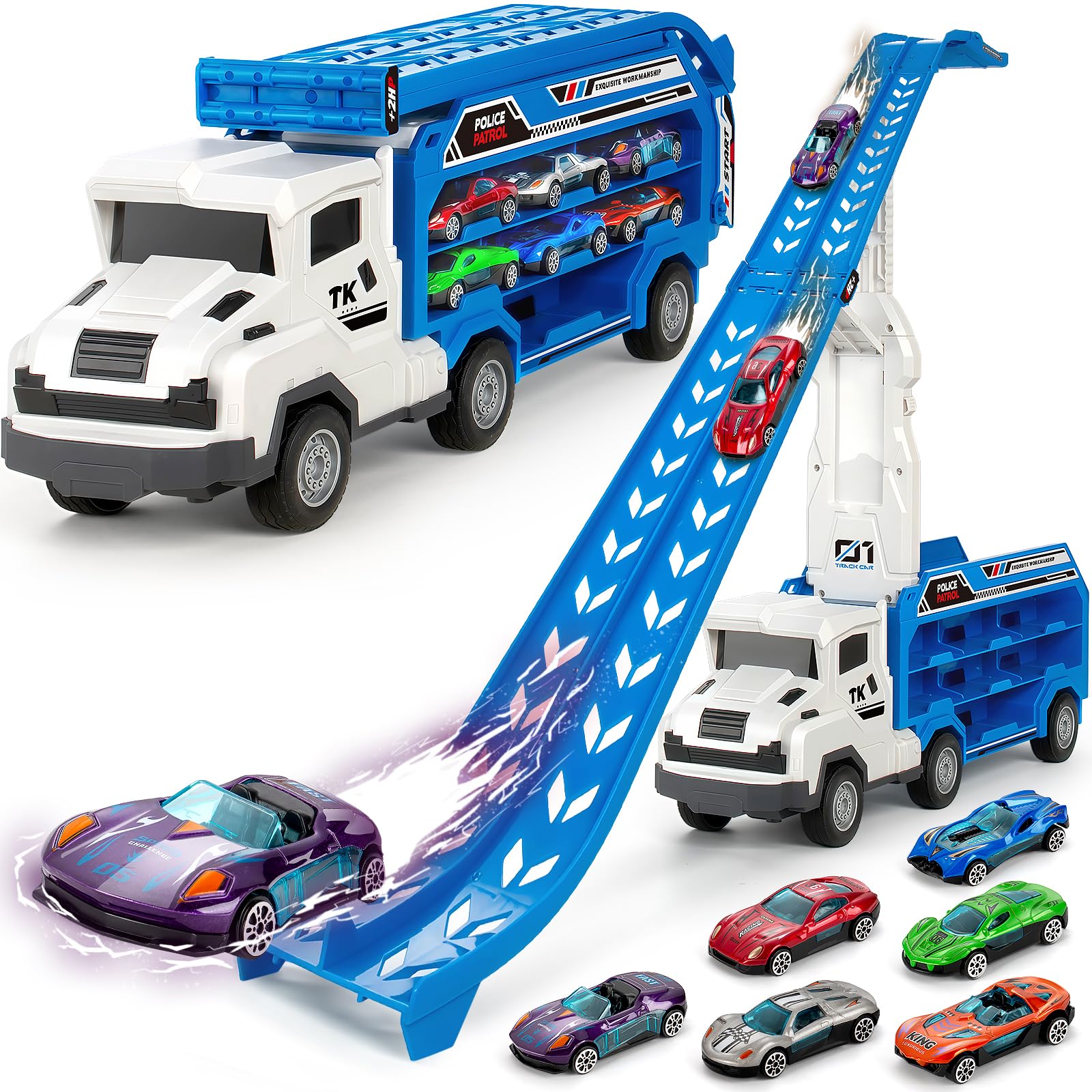 BainGesk foldable carrier with truck car toys for organized storage and play.