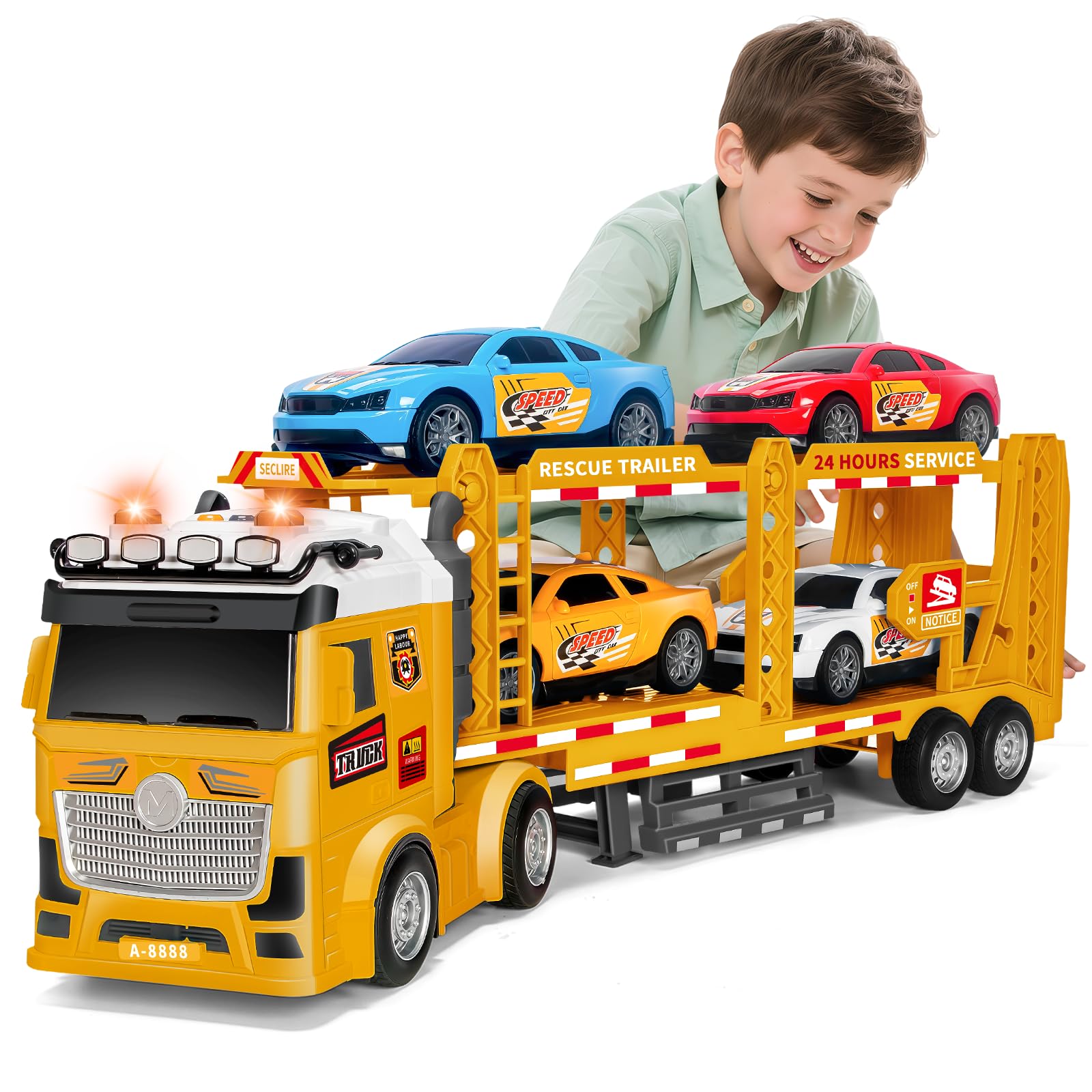 BainGesk car carrier trailer with four cars boosts imaginative play and storytelling.