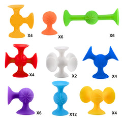 BAIVYLE silicone construction toys cling to smooth surfaces during bath time.