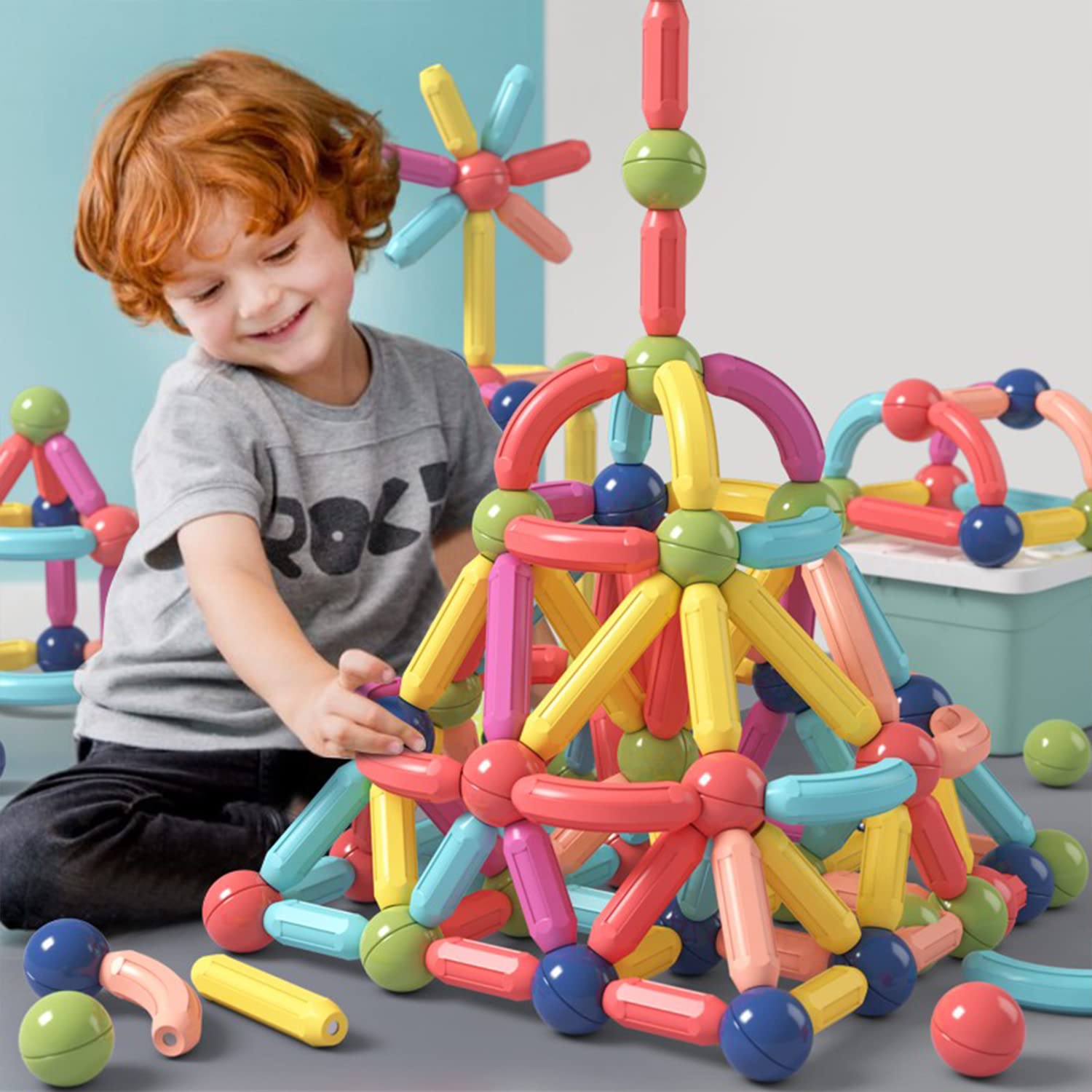 BAKAM magnetic balls colorful set enables endless creative building and visual color recognition.