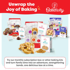 Baketivity family baking pretzels together around the table.