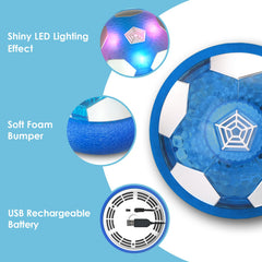 BaLaM hover soccer ball blue LED lights boost nighttime play.