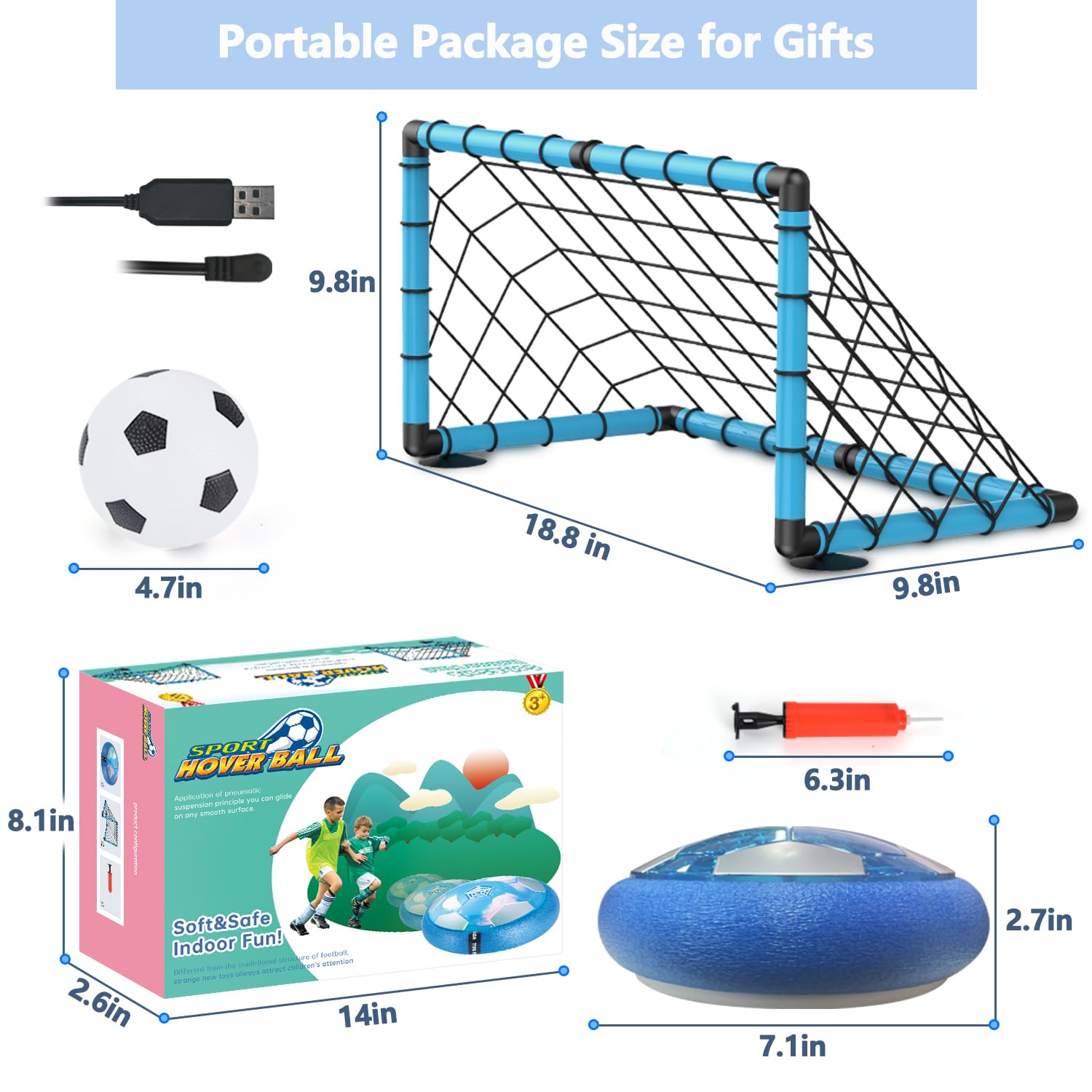 BaLaM hover soccer ball blue packaging suitable as a gift.