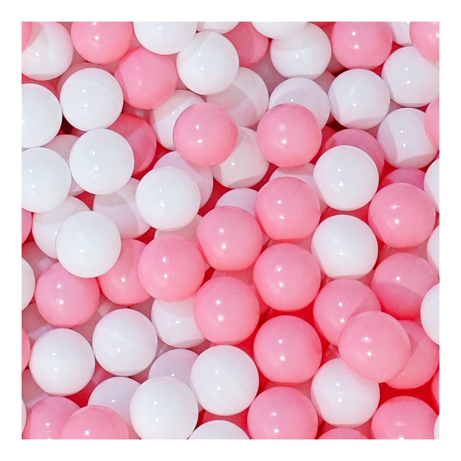 2.2in Ball Pit Balls in pink and white for safe, colorful playtime.