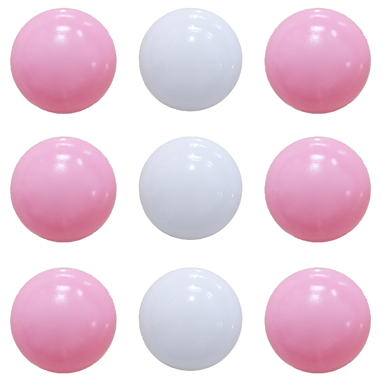 Cheerful pink and white balls add decorative playroom color.