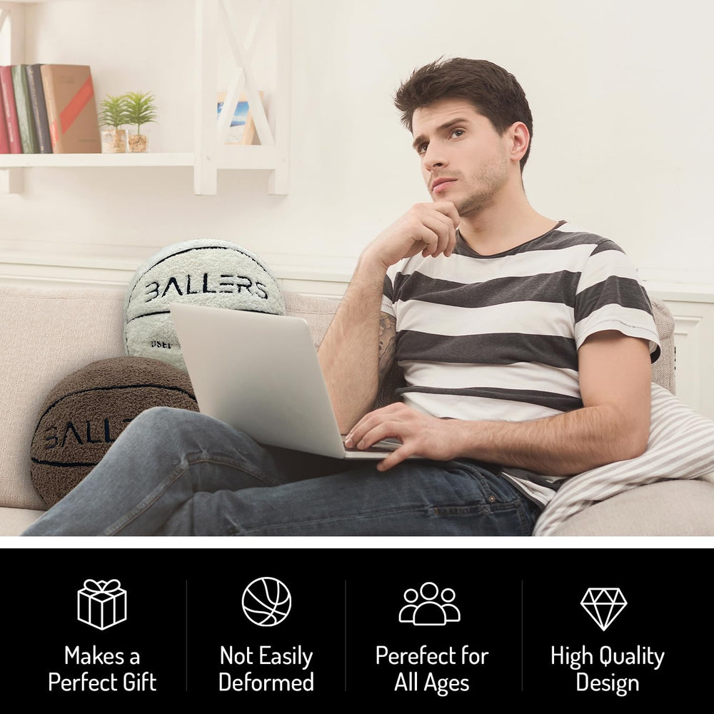 Ballers Plush Basketball Pillow ideal for kids' rooms as a playful accessory