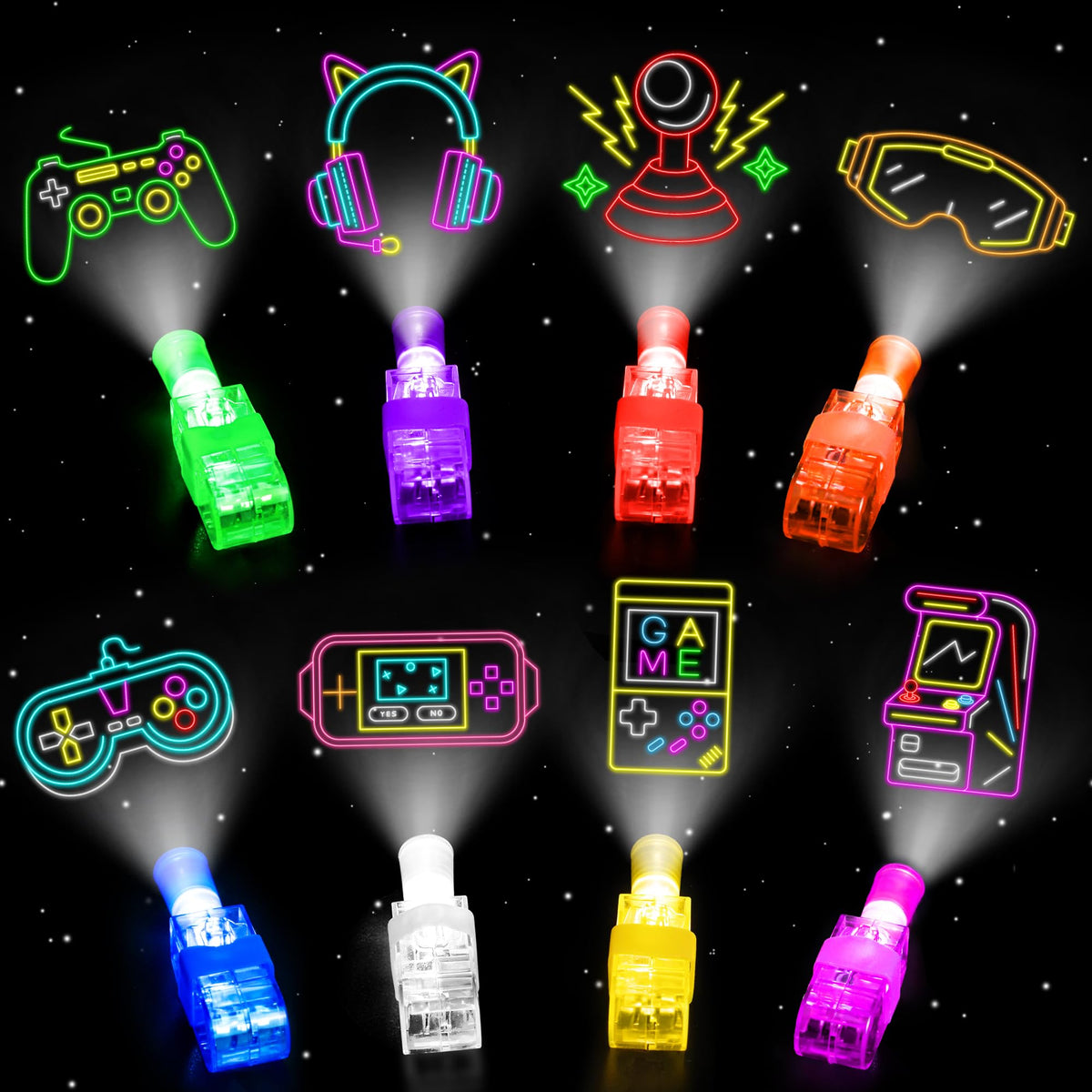 Bamamon video game finger lights glow vividly for a 32-piece party set.
