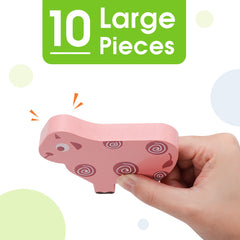 Bambilo elephant blocks promote stacking balance and problem solving for toddlers.