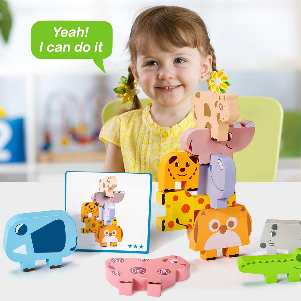 Bambilo stacking toys with storage bag helping tidy play space.