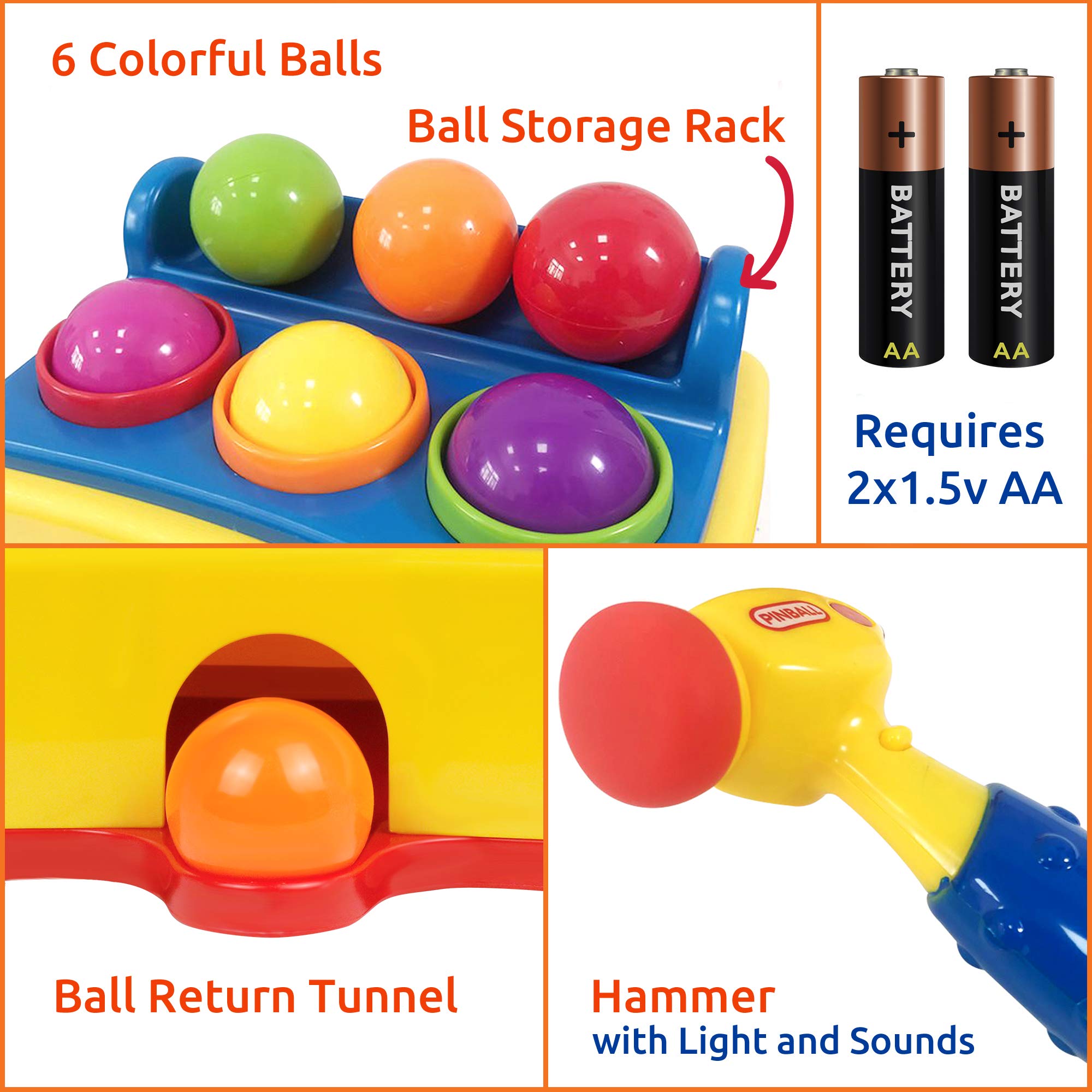 Bambiya Ball Popper requires 2x AA batteries (not included) for lights and sounds