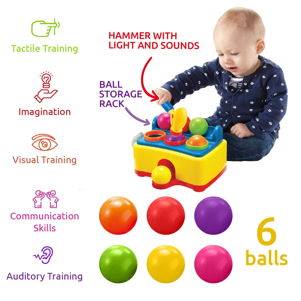 Bambiya Ball Popper in action encouraging fine motor skills through pounding and collecting balls