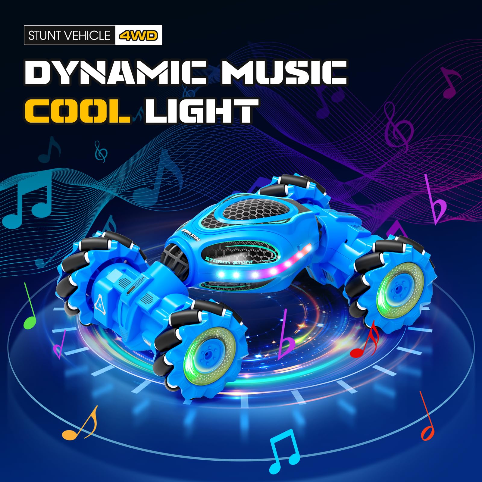 Bamiwe RC stunt car with LED lights for night-time racing