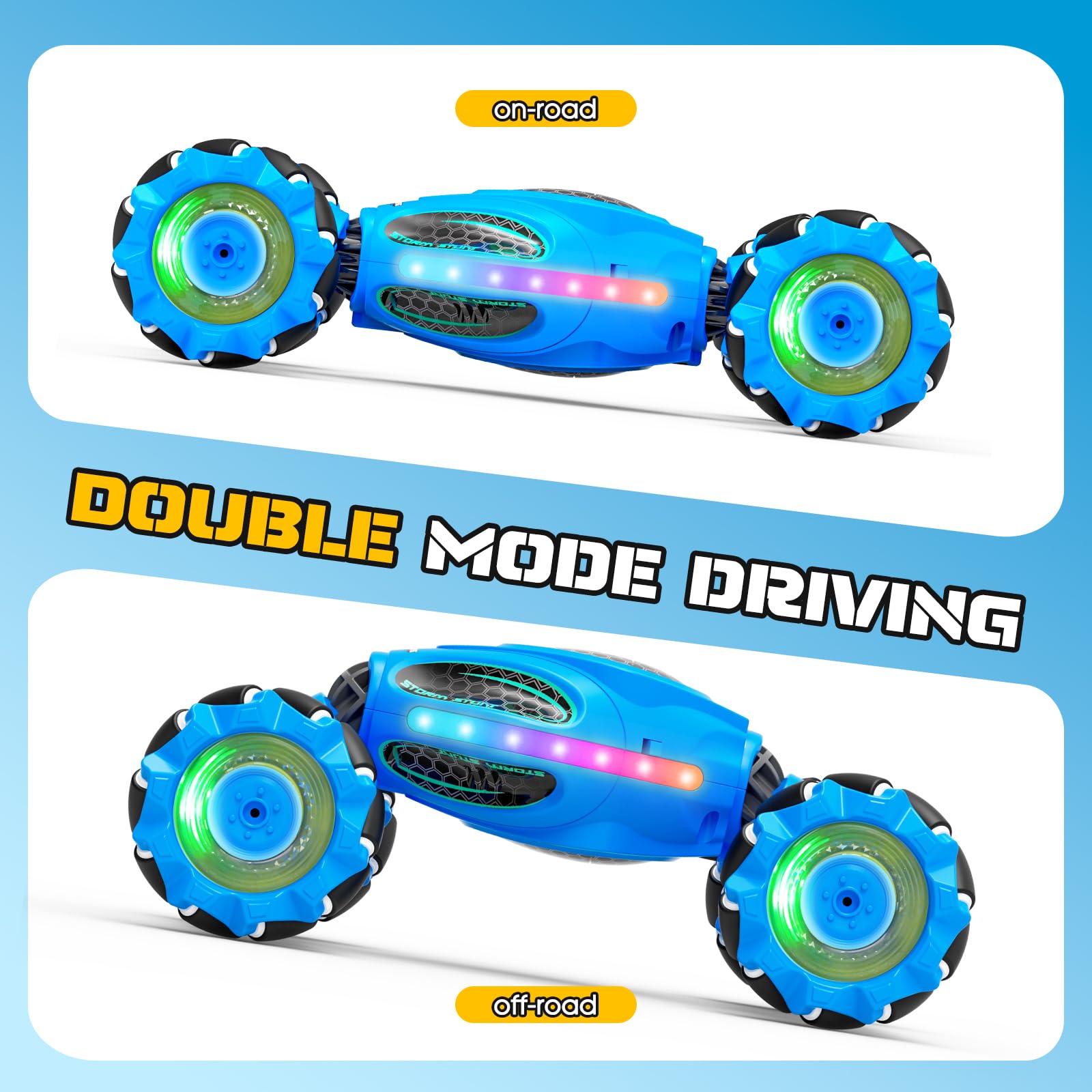 Bamiwe gesture-sensing RC stunt car off-road tires tackling varied terrain