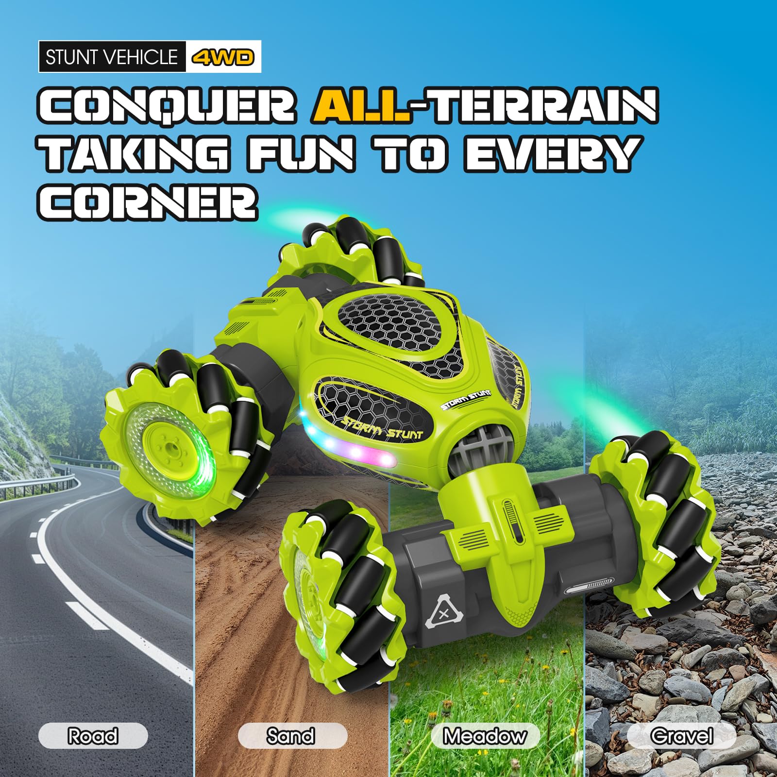 Bamiwe RC stunt car with bright LED lights enhancing nighttime play