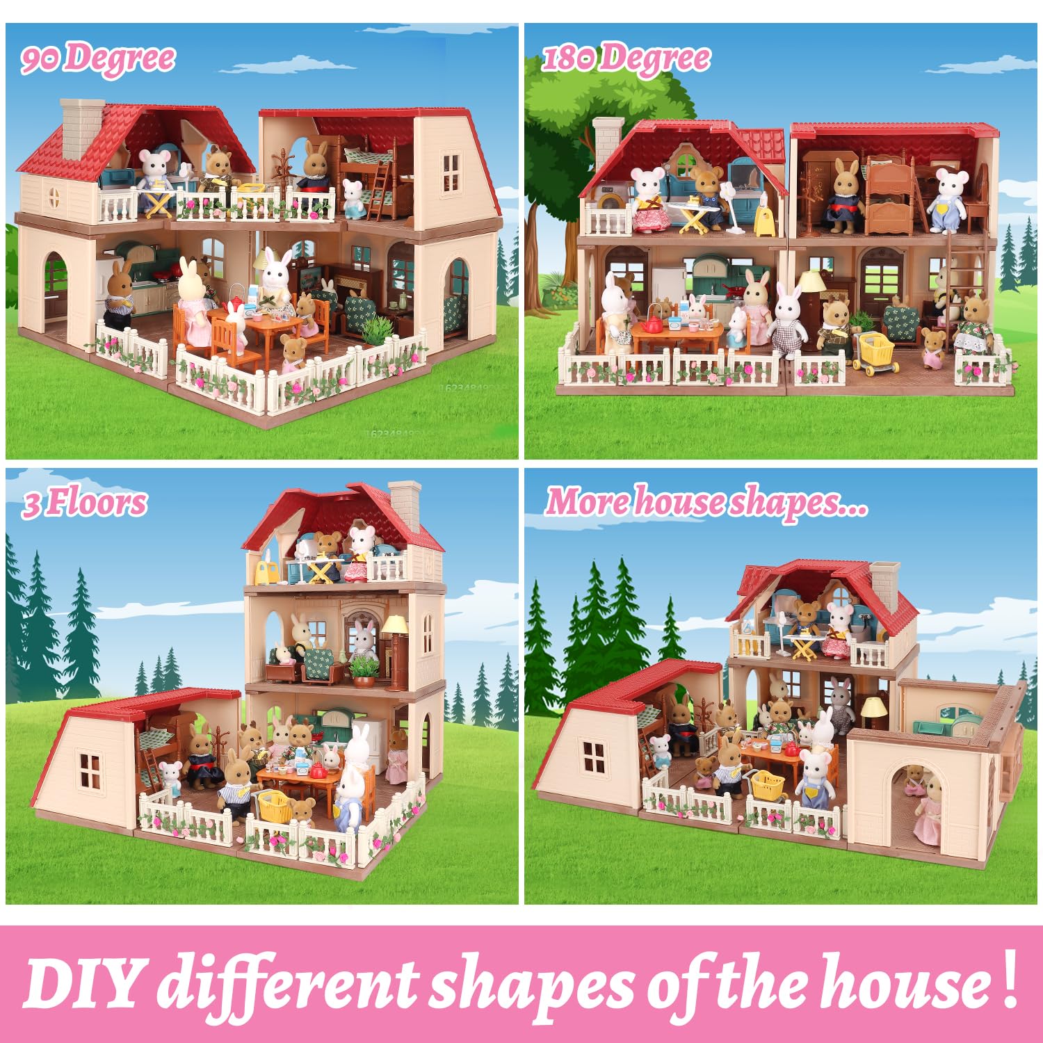BananMelBM Family Cozy Cabin Doll House interiors showing space for furniture not included.