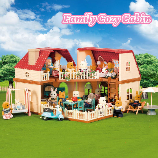BananMelBM Family Cozy Cabin Doll House with three floors enabling varied play scenes.