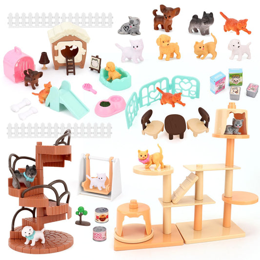 BananMelonBM 67pcs cat and dog figurine playset for imaginative pretend play