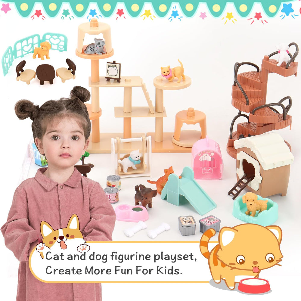 BananMelonBM cat and dog figurines with accessories for creative scenarios