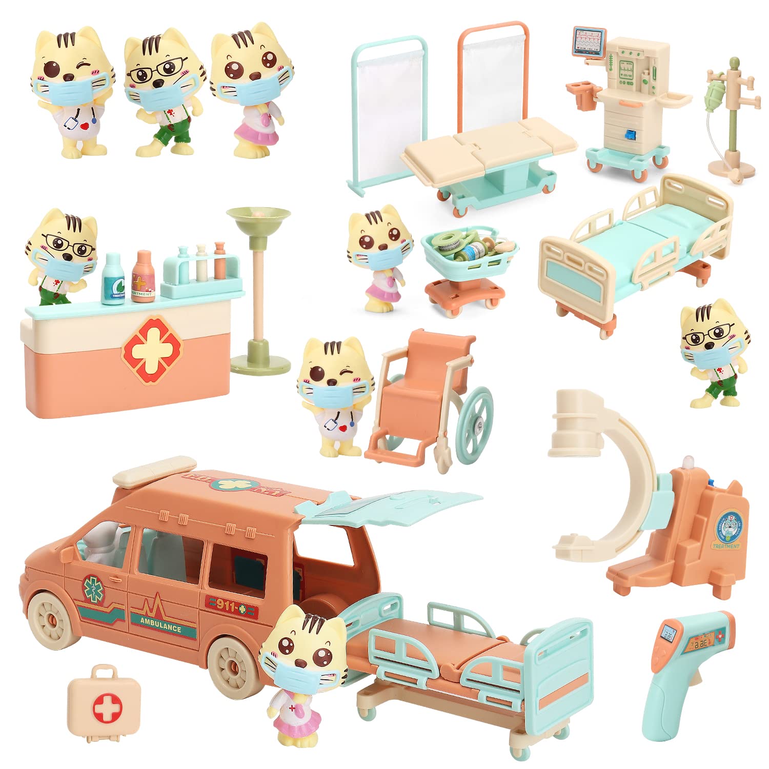 BananMelonBM cat dolls doctor kit with ambulance lights for imaginative play