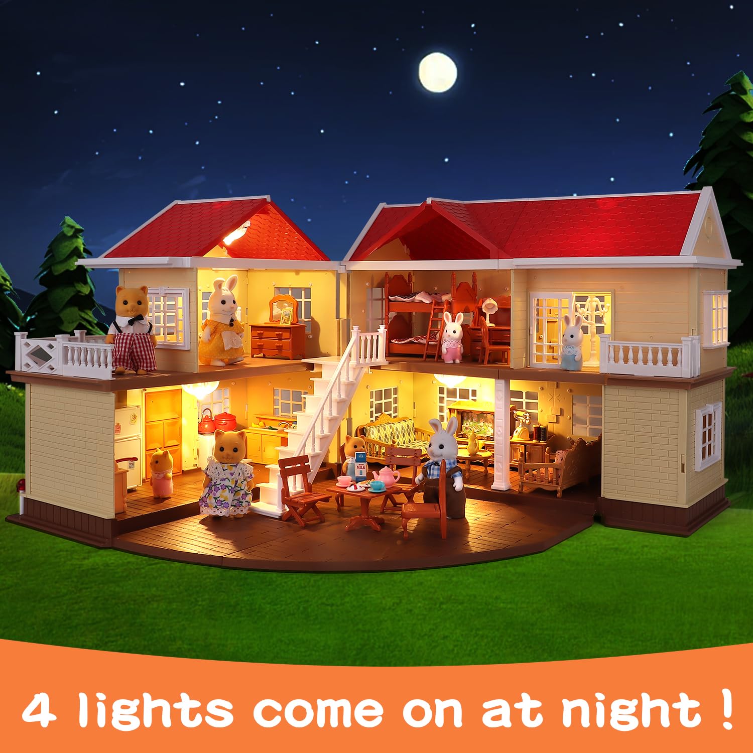 BananMelonBM Doll house with four lights for cozy night scenes.
