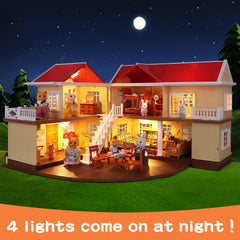 BananMelonBM Doll house with four lights for cozy night scenes.
