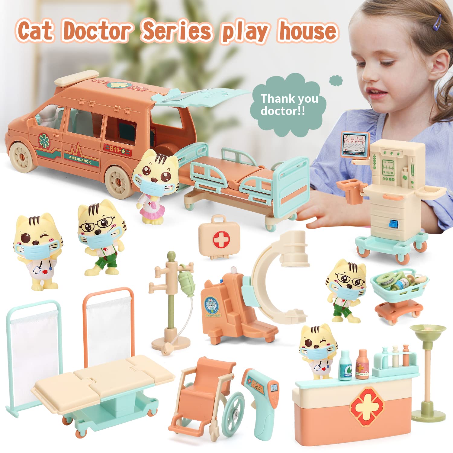 BananMelonBM nurse cat dolls guiding pretend clinic rounds