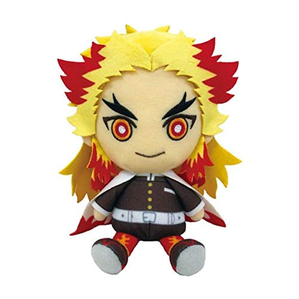 Bandai Demon Slayer Kyojuro Rengoku chibi plush front view for cozy display and gifting