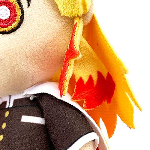 Bandai Demon Slayer Kyojuro Rengoku chibi plush in hand for interactive posing