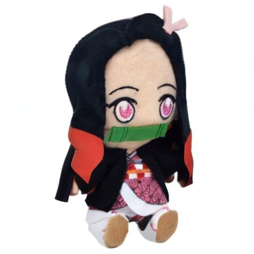 Bandai Nezuko chibi plush back view, showcases the character's charm from every angle.