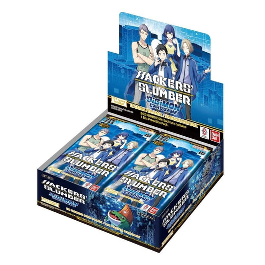 Bandai Digimon Hackers' Slumber BT23 booster box featuring Cyber Sleuth characters for exciting deck upgrades.