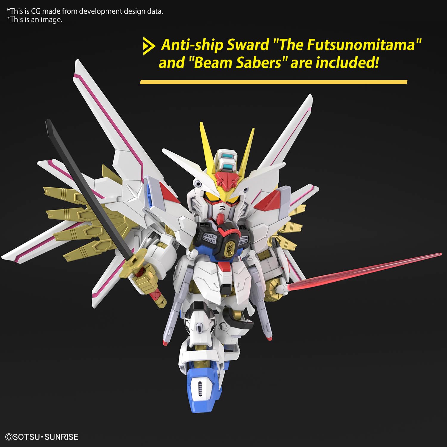 Bandai Hobby Gundam Seed Freedom SDCS flight mode shows movable wing armor in action.