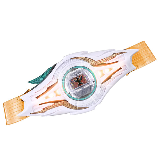 Bandai Kamen Rider Knight Invoker Buckle close-up showing premium cosplay detail.