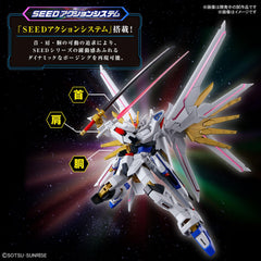 Bandai Spirits Mighty Strike Freedom Gundam HG 1/144 assembled frame on display