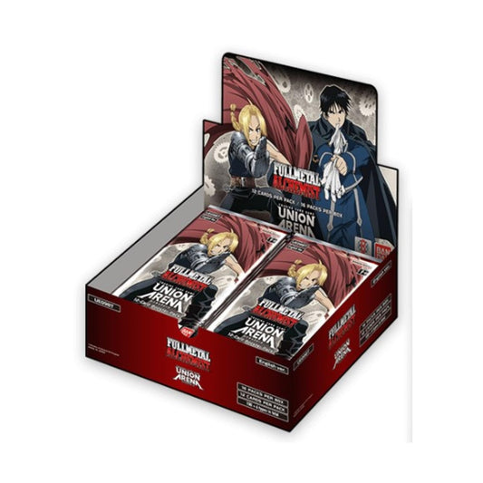Bandai Union Arena booster display featuring foiled SR cards and exclusive illustrations.